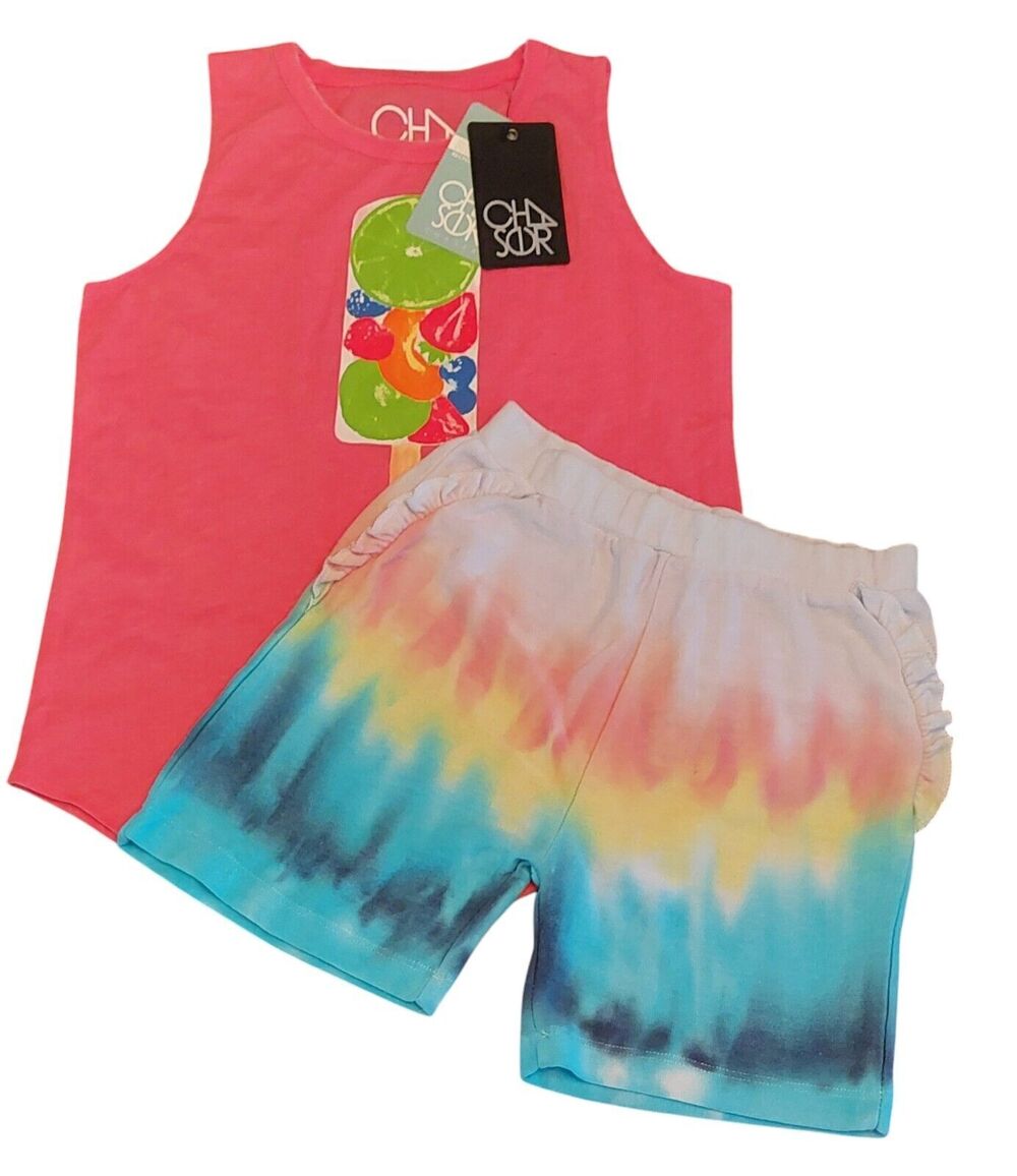Chaser Girls Sz 12 2 Pc Set Scoop Bottom Tank Top Elastic Waist Shorts New